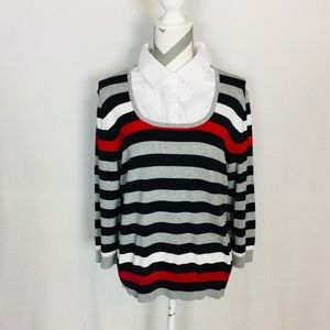 New Soft Casual Sweater Red Gray Black Striped L